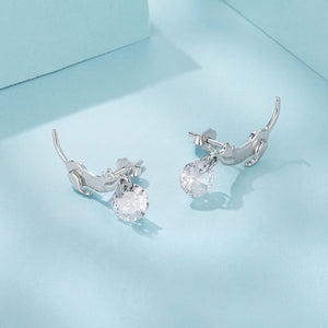 925 Sterling Silver White Gold Plated CZ Earrings 1.6x1.7cm for Women