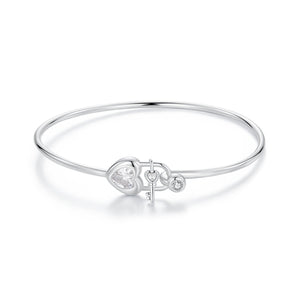 925 Sterling Silver Bracelet with CZ, 17mm, White Gold Plated, For Women