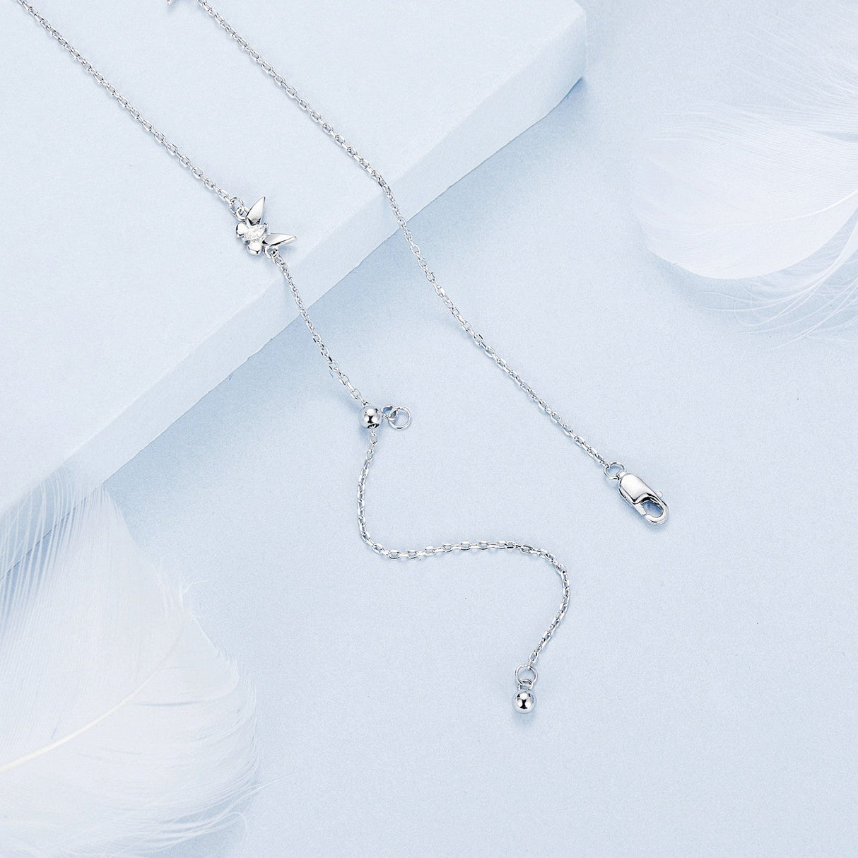 925 Sterling Silver Adjustable Necklace with White Gold Plating