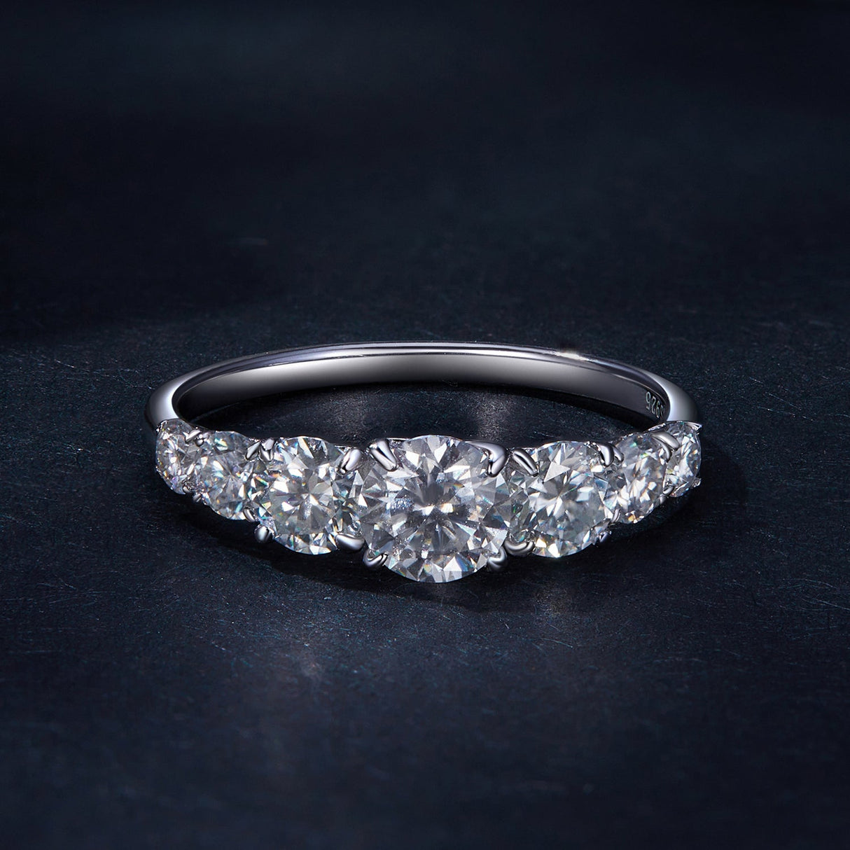 925 Sterling Silver Moissanite Engagement Ring with 5mm, 4mm, 3mm, 2.5mm Stones for Women