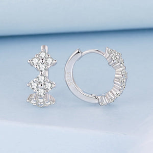 925 Sterling Silver Earrings with Pavé Setting CZ - 1.2*0.65cm, White Gold Plated for Women