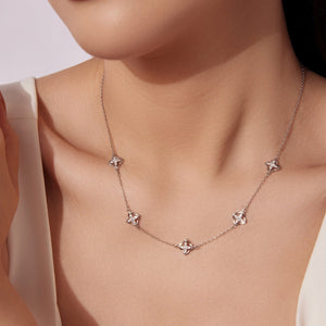 925 Sterling Silver + Moissanite Necklace with Plated White Gold - 40+5cm Length for Women