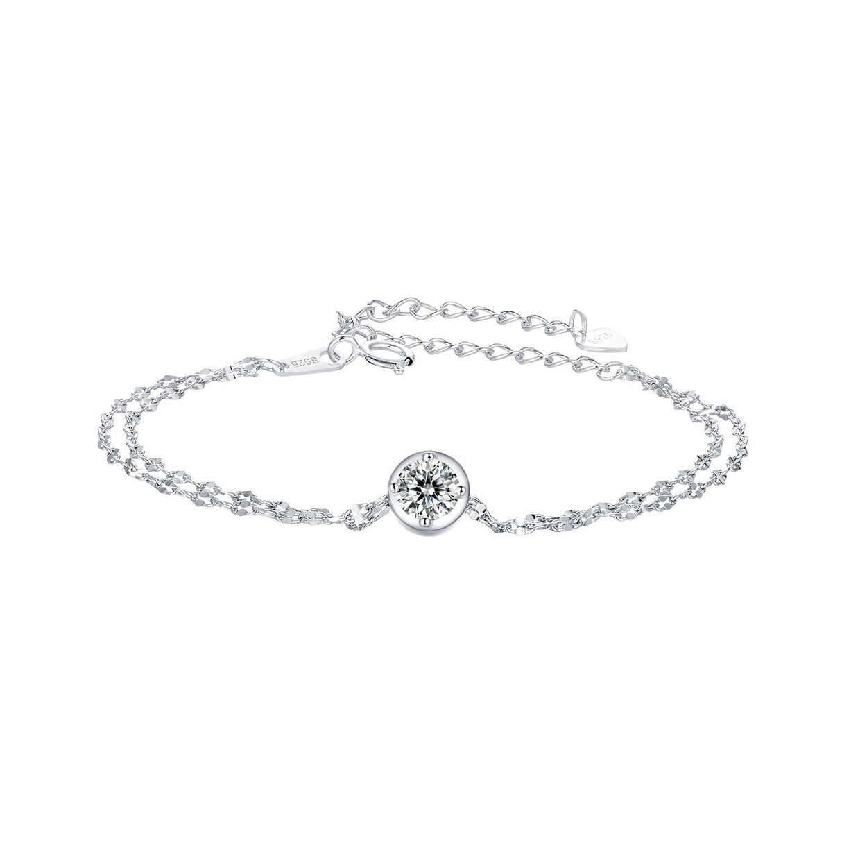 925 Sterling Silver 0.50 Carat Moissanite Bracelet for Women - 15+6cm - Plated White Gold
