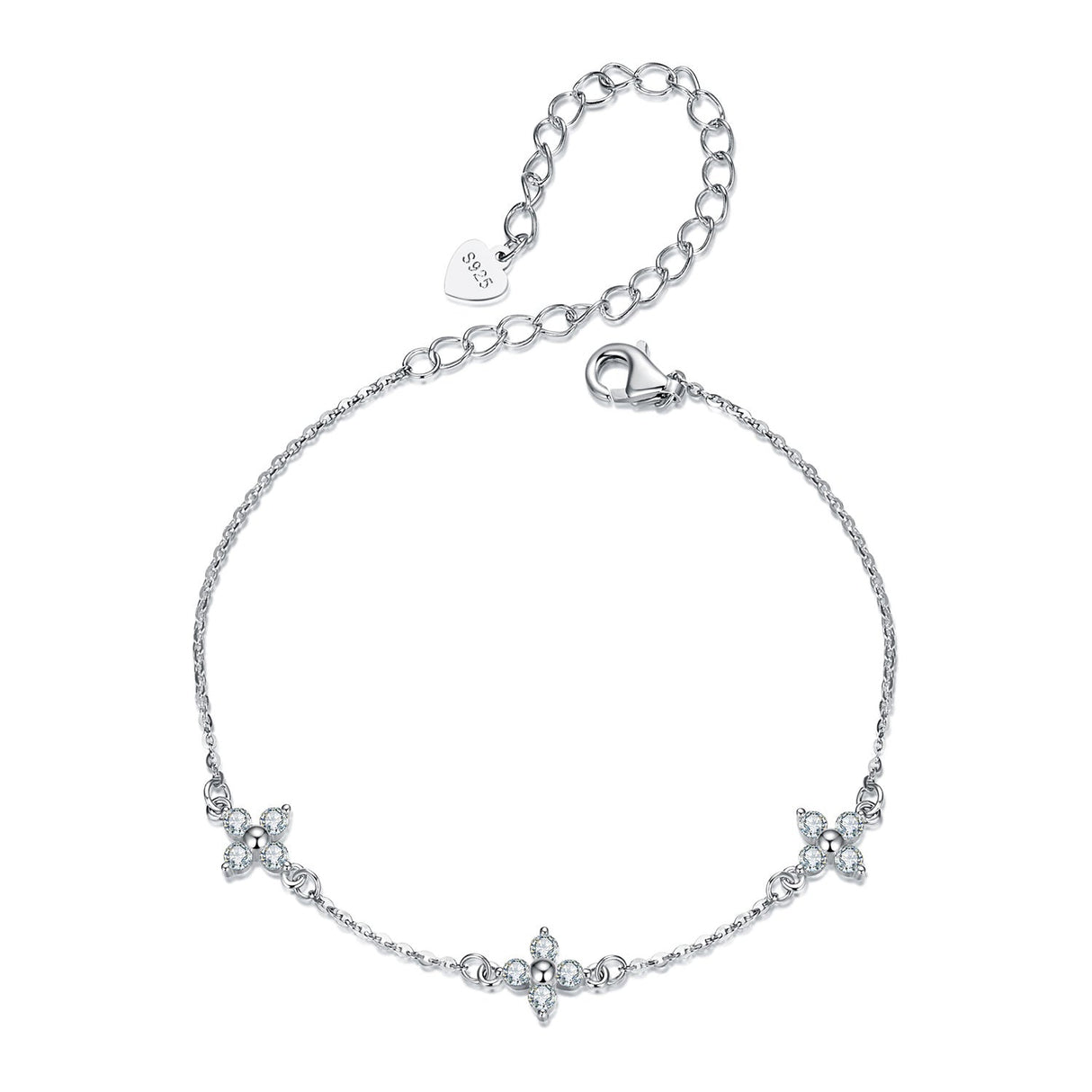 925 Sterling Silver & Plated White Gold Moissanite Bracelet 15+6cm for Women