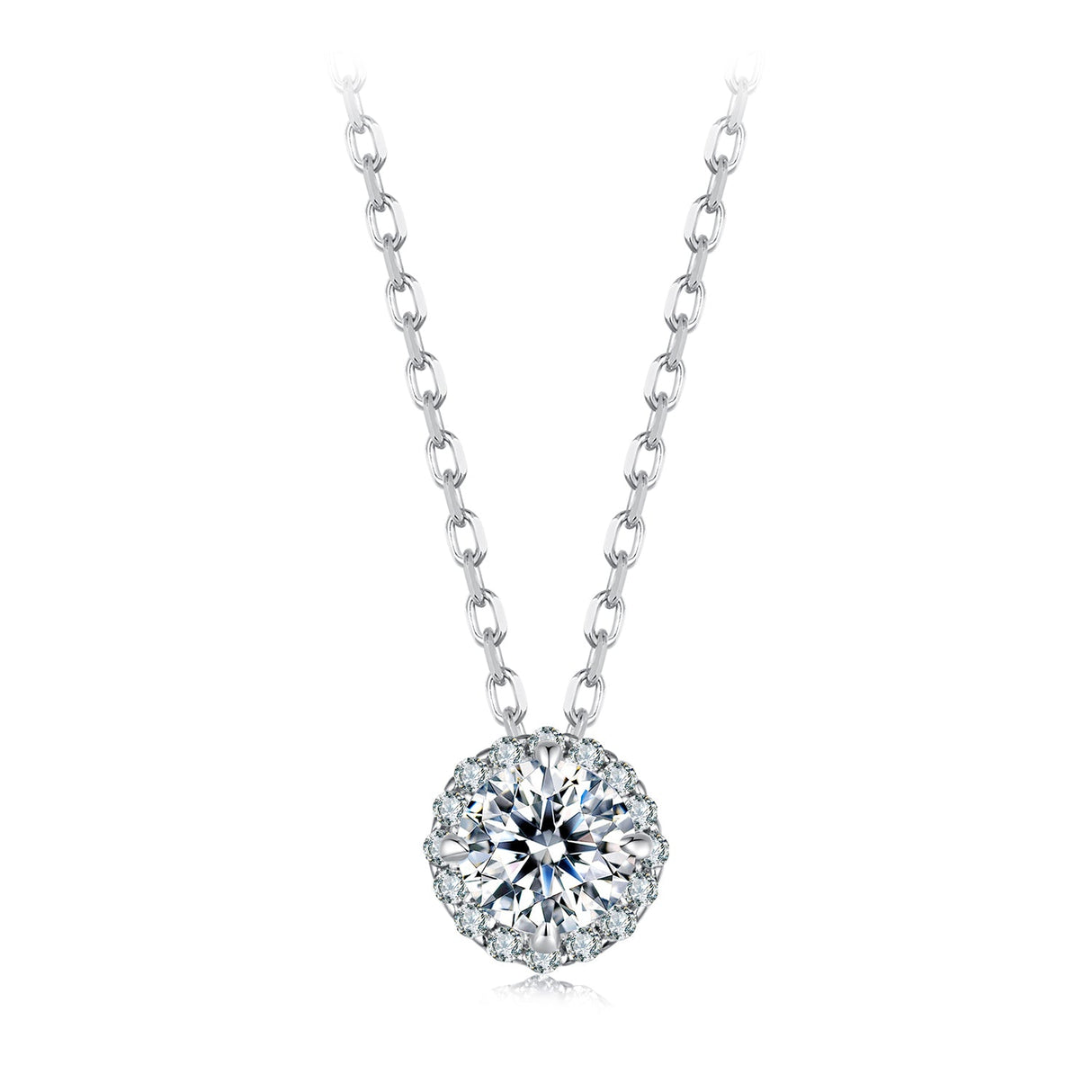 925 Sterling Silver Moissanite Necklace 40+5cm with Pavé Setting for Women