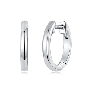 925 Sterling Silver White Gold Plated 1.4 x 0.2 cm Hoop Earrings for Women