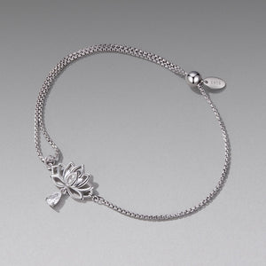 925 Sterling Silver Adjustable Chain Bracelet with White Gold Plating and CZ for Women