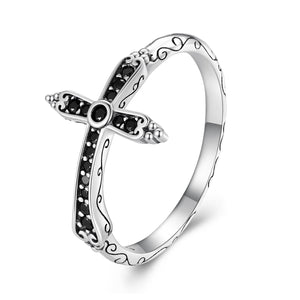 925 Sterling Silver Oxidized Ring with Pavé Setting CZ, Size 6.0 for Women