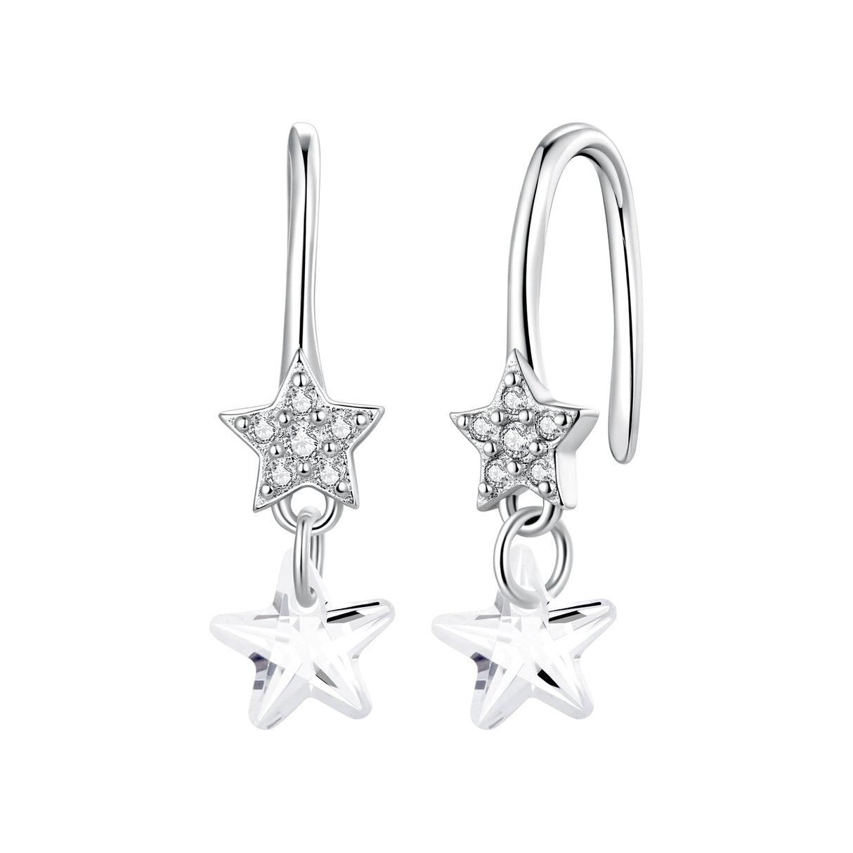 925 Sterling Silver Earrings with Pavé Setting CZ, White Gold Plating, 2.1*0.6cm, for Women