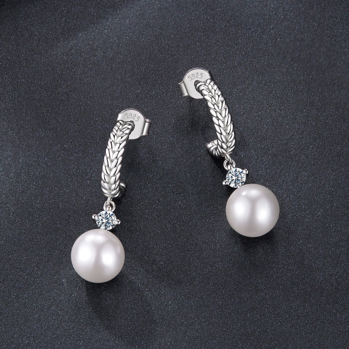 925 Sterling Silver Moissanite and Synthetic Pearl Earrings for Women