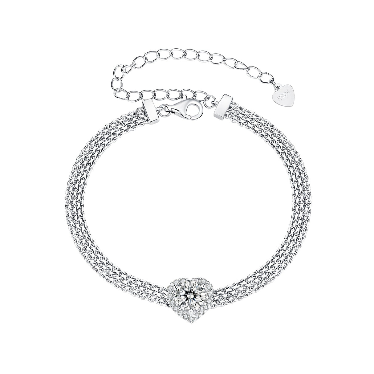 925 Sterling Silver & 1 Carat Moissanite & CZ White Gold Plated Bracelet for Women