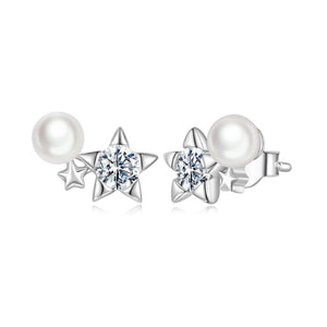 925 Sterling Silver 0.20 Carat Moissanite Earrings with Synthetic Pearl for Women