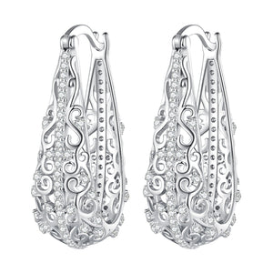 925 Sterling Silver Earrings with Pavé Set CZ, 2.5cm x 0.8cm, for Women