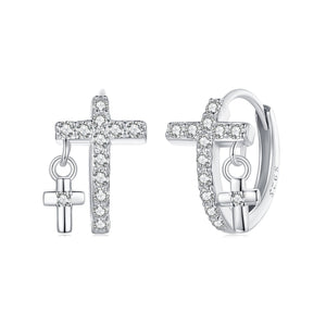 925 Sterling Silver Earrings with Pavé Setting CZ in White Gold, Size 13*8mm for Women
