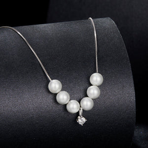 925 Sterling Silver Moissanite & Quality Shell Pearl Adjustable Necklace for Women