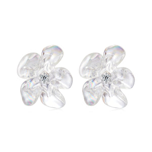 925 Sterling Silver Earrings with Pavé Setting CZ and Resin, 2.5x2.1cm for Women