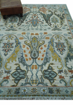 Dragon Custom Made Traditional Design Gray And Ivory Hand Knotted Wool Rug