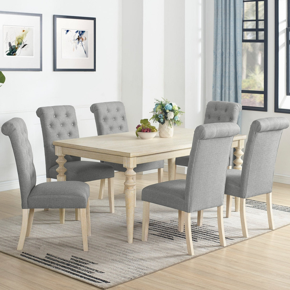 Driva 7 - Piece Dining Set with Turned - Leg Table and 6 Tufted Chairs - Dining Room Sets