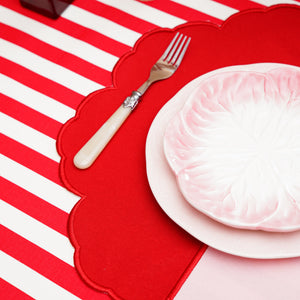 Duality Pink Red Scalloped Fabric Placemats Set of 12