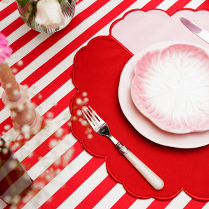 Duality Pink Red Scalloped Fabric Placemats Set of 12
