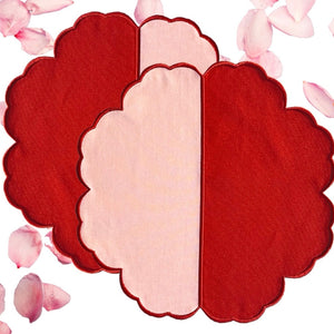 Duality Pink Red Scalloped Fabric Placemats Set of 12