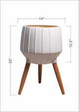 Dunguan White Ribbed Wood Planter