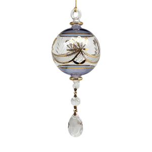 Special Etching Crystal Ball with Dangles Ornament - Blue
