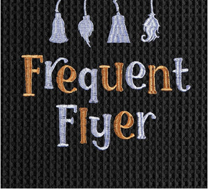 Frequent Flyer Witch Broom Halloween Embroidered Cotton Waffle Weave Towel