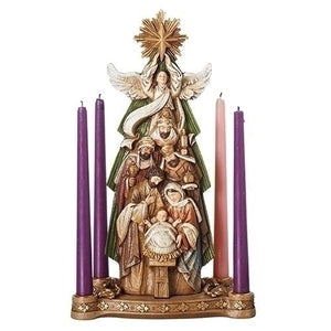 Under Star Holy Family 16 Inch Resin Stone Advent Candle Holder