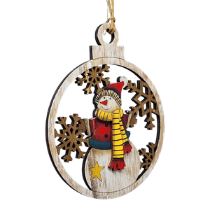 Wooden Ornament - Snowman with Striped Scarf