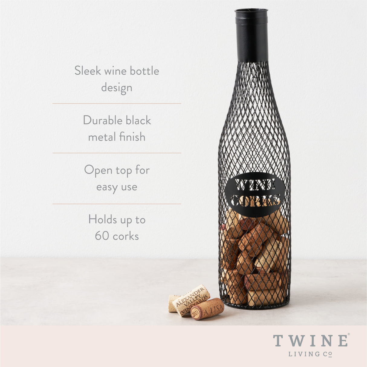 Black wine bottle cork holder by twine