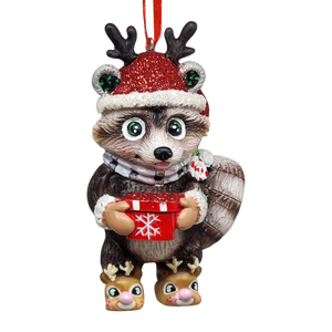 Adorable Christmas Raccoon Ornament - Approximately 4 Inches