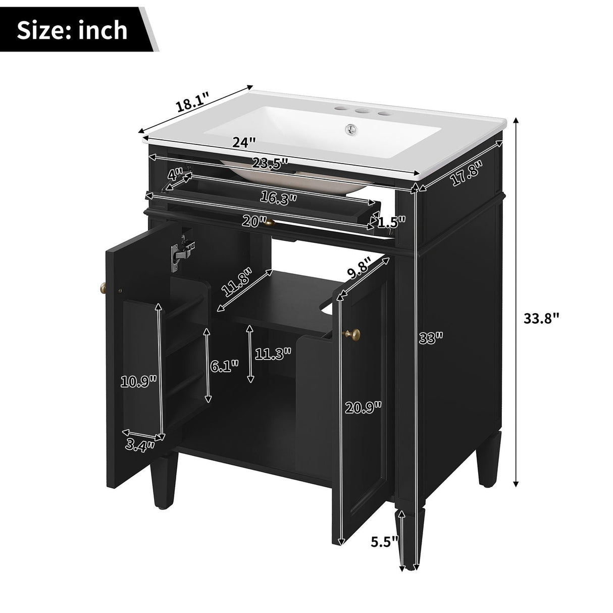 Bathroom Vanity With 2 Doors And Tip Out Drawer, Soft Closing Hinges