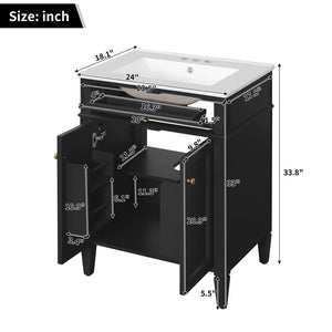 Bathroom Vanity with Solid Wood Frame and Tip Out Drawer - Black, White, Dark Green