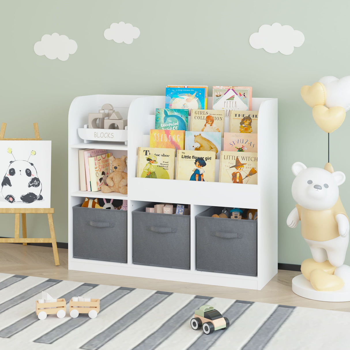 Bookcase And Bookshelf With 3 Collapsible Drawers, Multifunctional Display Stand