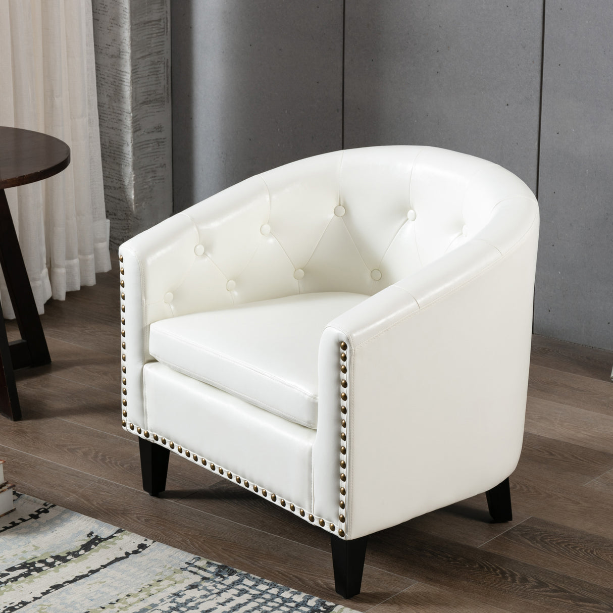 Pu leather tufted barrel chairtub chair for living room bedroom club chairs
