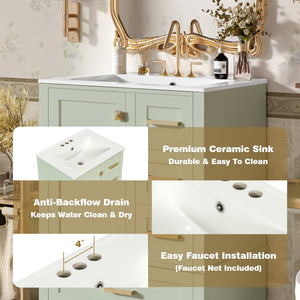 24.8" Bathroom Vanity with Ceramic Sink, Modern Freestanding Cabinet