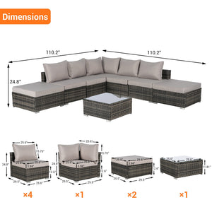 8 Pieces Outdoor Patio Sectional Sofa Couch,Wicker Furniture Conversation Sets with Washable Cushions & Glass Coffee Table for Garden, Poolside, Backyard