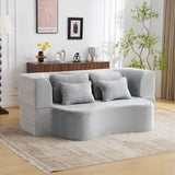 Queen Size Modern Light Grey Floor Sofa with 4 Pillows
