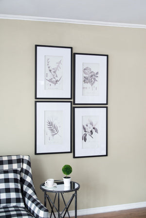Botanical Wall Art Prints, Home Decor For Living Room Dining Room, Bedroom, Hallway (Set of 4) - White / Black