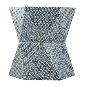 19x19x20" Tapered Blue Garden Capiz Stool, Accent Side Table