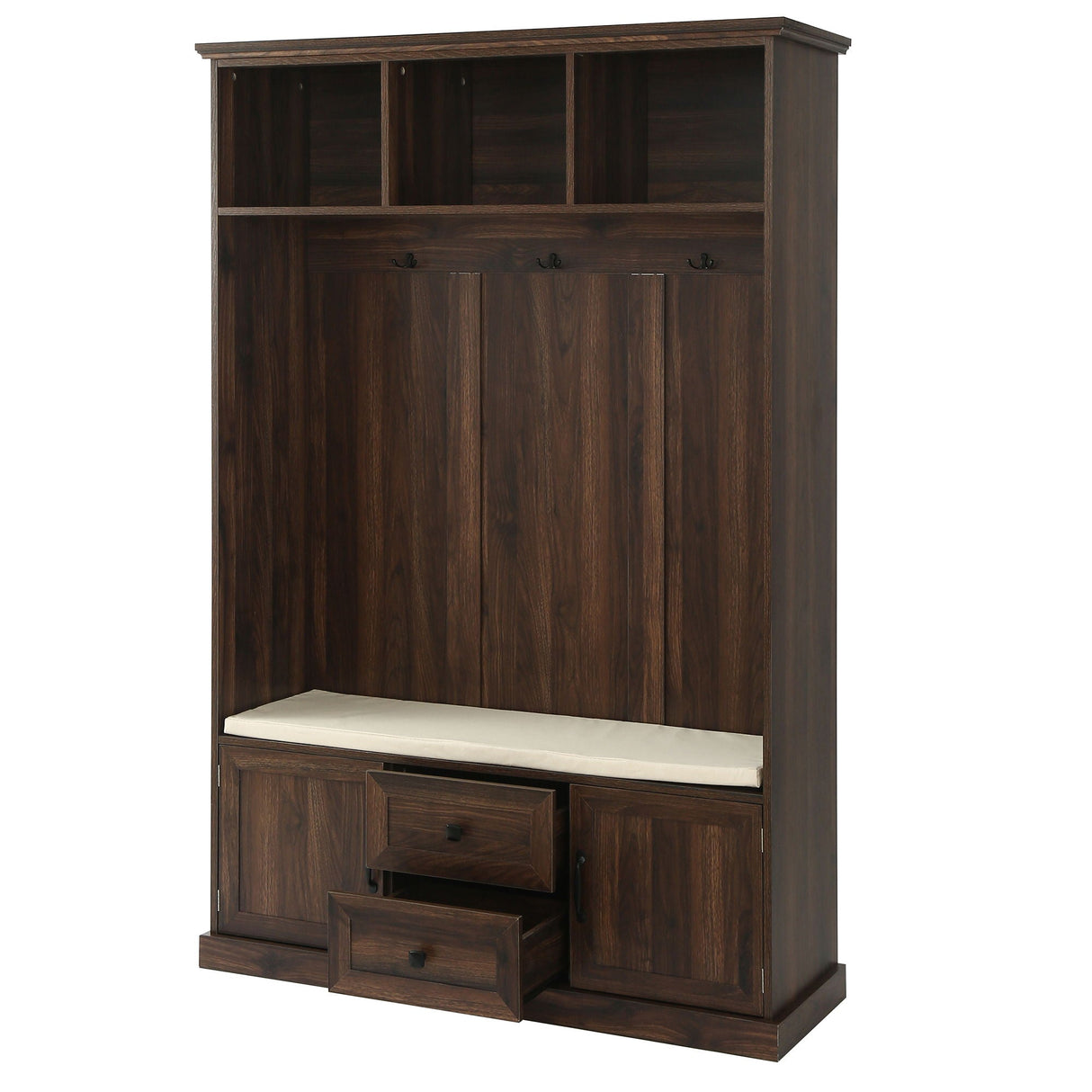 Hall Tree With 3 Hooks, Coat Hanger, Entryway Bench, Storage Bench, 3 In 1 Design
