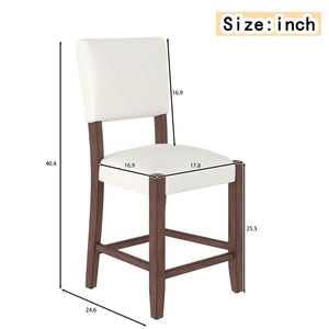 Set of 4 Mid-Century Modern Bar Stools, 40 in Linen Upholstered Counter Chairs with Rubber Wood Legs, Off White