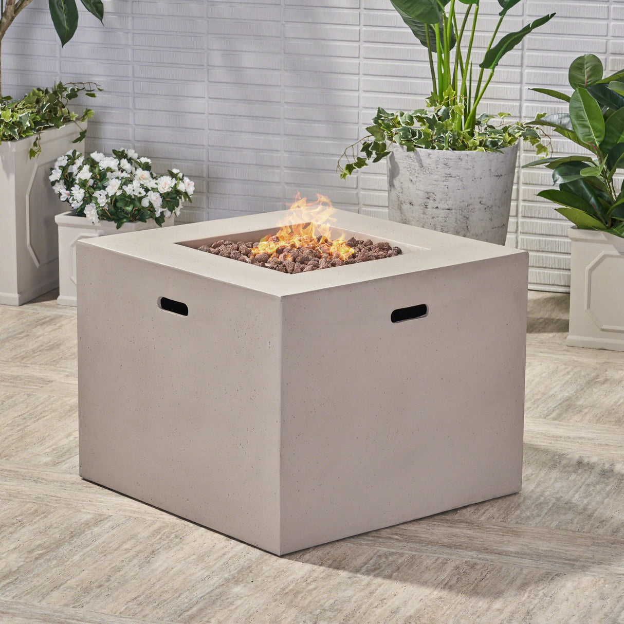 AIDAN 31' Square Fire Pit 40,000 BTU Light Grey Magnesium Oxide 31.25'