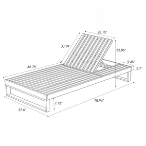 Black Acacia Wood Chaise Lounge with 1.57-Inch Cushions