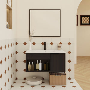 Wall Mounted Floating Bathroom Vanity With Open Shelf & Soft Close Door