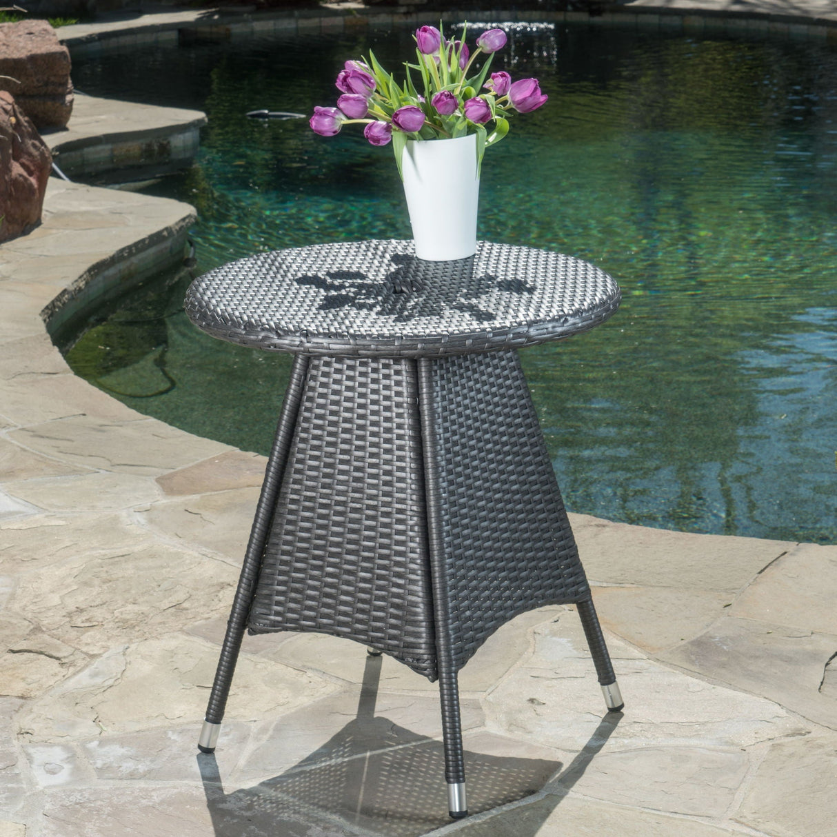 Outdoor Rattan Bistro Table With Surface Round - Gray