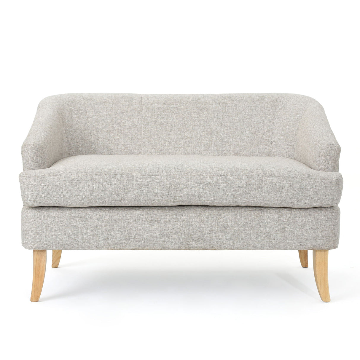 Mid Century Modern Loveseat With Polyester Upholstery And Birch Wood Frame - Beige