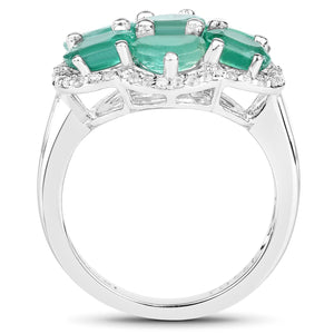 3.33 Carat Genuine Zambian Emerald and White Zircon .925 Sterling Silver Ring