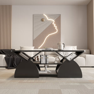 Geometric Engineered Coffee Table With Rounded Corners With Open Shelves